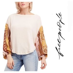 Free People Blossom Thermal Print Sleeve Boho Top Size XS NEW NWT Cream Textured